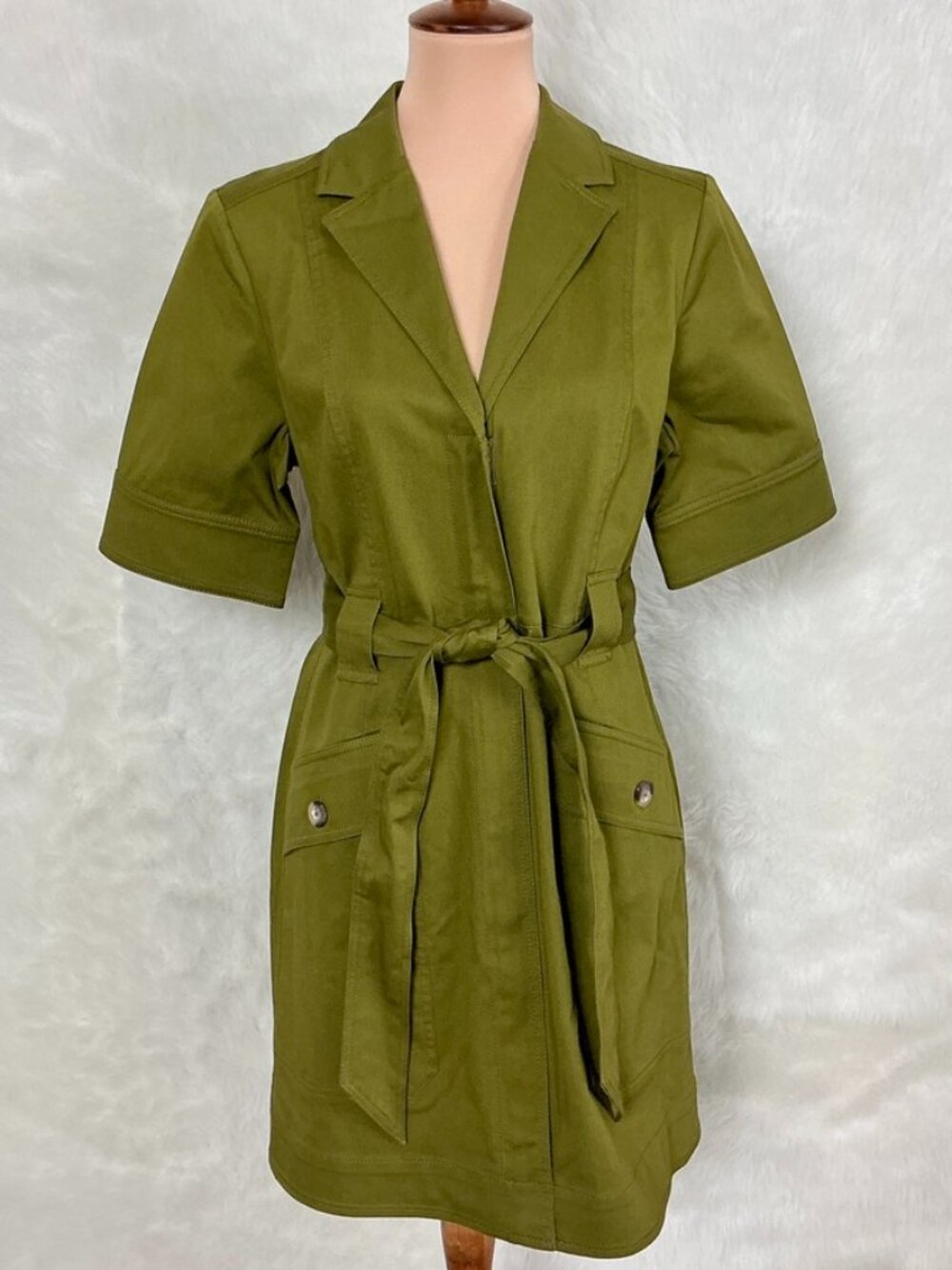 Me+Em Olive Green Collared Zip Front Utility Dress With Belt 10